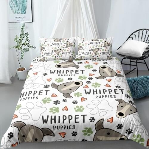 Pet 3D Duvet cover set Quilt/Comforter cover Pillow case Bedding sets Bed Linen Double King Full Custom Whippet Bedclothes