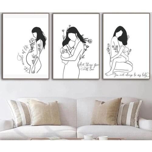 Pregnant Mother Breastfeeding Baby Abstract Line Canvas Painting Poster Prints Wall Art Minimalist Pictures Home Decor Gifts