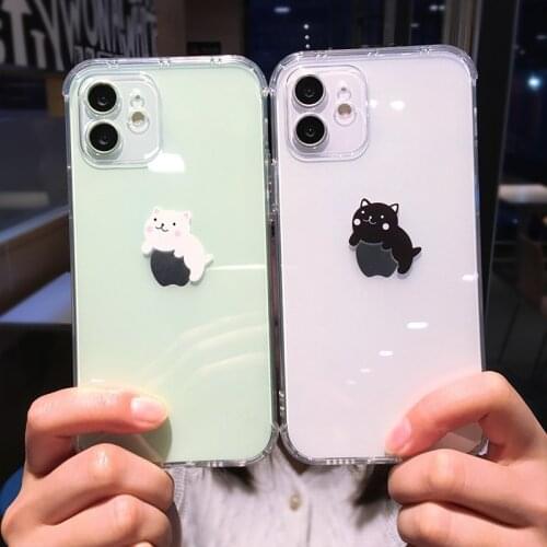 Cartoon Cute Cat Clear Phone Case for IPhone 12 Pro Max 11 Pro X XS XR 7 8 Plus SE Coque Transparent Soft Shockproof Cover Funda