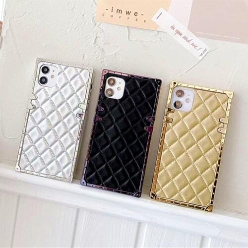 Luxury Square Lattice Lambskin Leather Phone Case For iPhone 12 Mini 11 Pro XS MAX XR X 7 8 Plus Fashion Geometric Vintage Cover