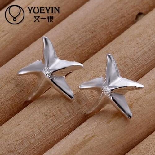 Pentagram earrings Wholesale Retail women silver plated stud earrings wedding party jewelry uhani Vintage bijoux