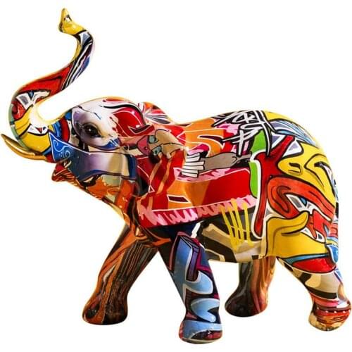 Modern Sculpture Color Elephant Simple Creative Resin Sculpture Living Room Wine Cabinet Decor Painted Graffiti Animal Statue