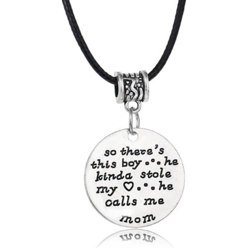 So Theres This Boy He Kinda Stolen My Heart He Calls Me Mom Leather Charm Pendant Necklace Family Children Jewelry Gift For Son