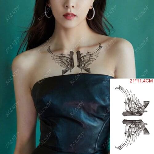 Waterproof Temporary Tattoo Stickers Gun Angel Wings Feather Back Arm Leg Back Fake Tatto Flash Tatoo Art for Women Men