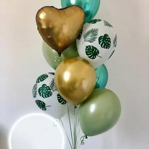 10pcs/set 10inch Retro Avocado Green Latex Balloon Mix 12inch Palm Leaf Air Helium Ballon Birthday Party Wedding Decor Supplies