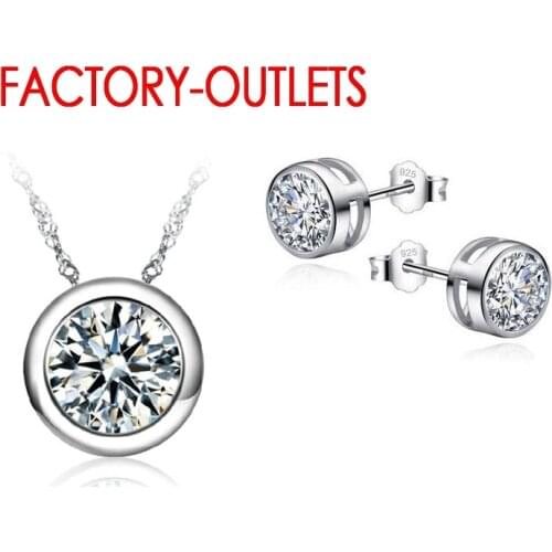 925 Sterling Silver Bridal Jewelry Sets Necklaces Stud Earrings Round Crystal Women Girls Engagement Anniversary Wholesale