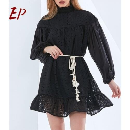 EP Fashion 2021 Spring Summer New Womens Clothing Style Office Lady Mini Dress A-Line Hollow Out Empire Bodycon Dress