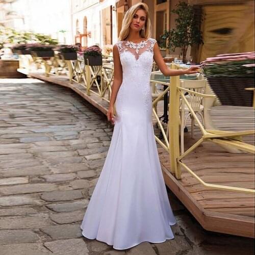 Sheer Scoop Neck Mermaid Wedding Dresses Detachable Train 2 In 1 Sleeveless Bridal Gowns Beading Lace Appliques Floor Length