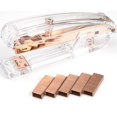 1 Rose Gold Stapler Set Office Transparent Plastic Stapler Binding Machine School Suppliers Stationery By Kevin&sasa Crafts