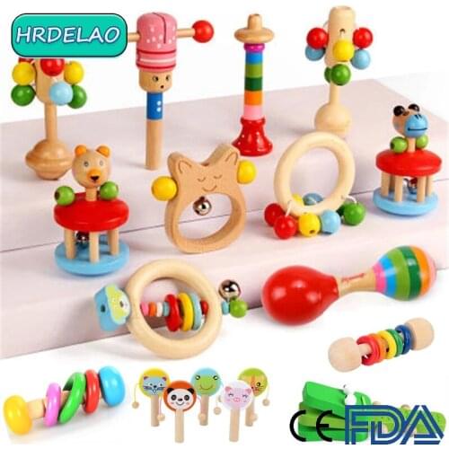 1Pcs Montessori Music Rattle Educational Wooden Toy Dumbbells 3D Sensory Jigsaw Brain Training Early Intellectual Learning Toys