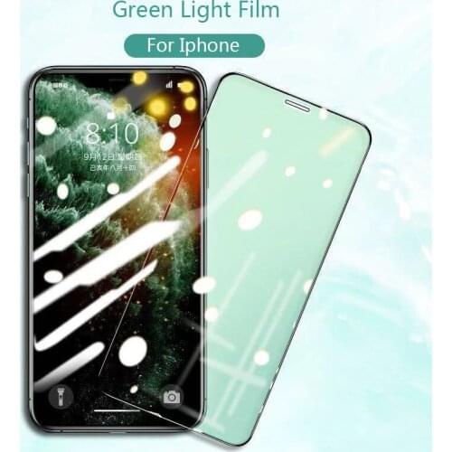 2Pcs Green Light Anti Blue Ray Tempered Glass For 11 Pro Max X XS Max XR 7 8 Plus Screen Protector Protective Glass