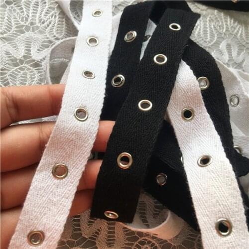 2cm black and white cotton webbing clothing buckle eye eyelet shoulder strap clothing belt lace accessories