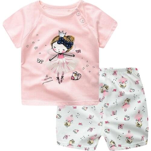 2019 Summer Baby Girl Clothes Cute Cartoon Princess Short Top + Pants 2pcs Sport Suit Baby Clothing Set Newborn Infant Clothing