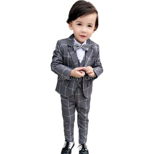 Flower Boys Wedding Suit Children Formal Tuxedo Blazer Vest pants 3Pcs Set Kids Performance Host Dance Party Dress Costume