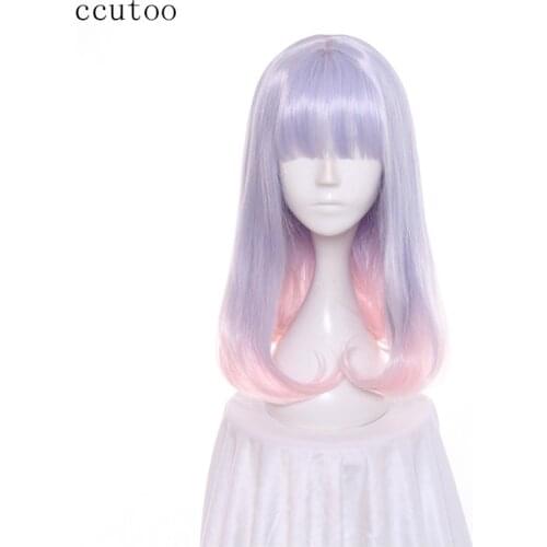 Ccutoo Females Ombre Blue Pink Curly Medium Synthetic Hair Cosplay Wig Heat Resistance Fiber Pear Hairstyles Costume Party Wigs