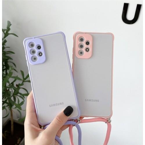 Necklace Lanyard Carry Matte Clear Case Cord Case For Samsung A52 A32 A72 A12 A71 A51 A50 A70 A21S S21 Plus S20 Note 20 Ultra