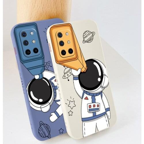Side Print Astronaut Camera Lens Protection Liquid Silicone Ins Case For Oneplus 8t 9 9pro 9r pro Shockproof Soft Phone Cover