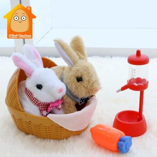 Kids Rabbit Plush Doll Cute Simulation Animal Model Cartoon Pretend Play Feeding Pet Game Early Educational Toys For Children