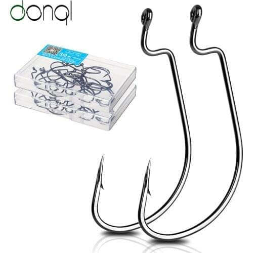 DONQL 10pcs Offset Fishing Hooks Wide Crank Fishhook For Soft Worm Lure 1#-5/0# Barbed Carp Fishing Tackle