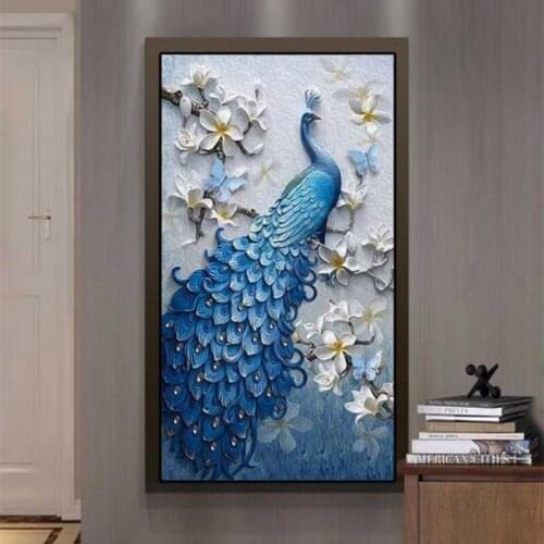 Custom Modern 3D Photo Wallpaper Relief Peacock Oil Painting Coffee Store Wall Mural Door Living Room Hallway Decor Painting