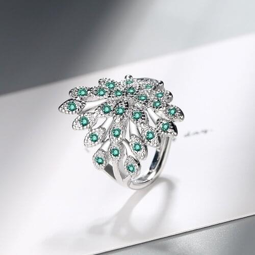 925 Sterling Zircon Peacock Finger Ring For Women Girls Wedding Christmas Jewelry jz566
