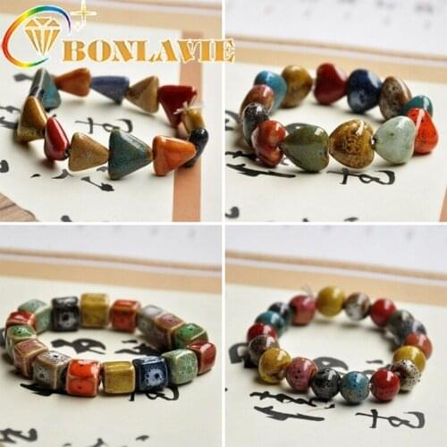 Creative Ornaments Flower Glaze Beads Bracelet Geometric Strand Bracelet Ethnic Vintage Bracelet For Men And Women