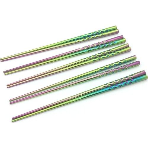 5Paris 18/10 Rainbow Wedding Party Square Chopstick Stainless steel Korean Chopsticks Japanese Flatware Colorful Cutlery Gift