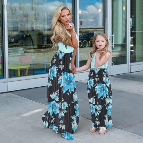 Mother Daughter Summer Dress Family Matching Outfits Flower Printed Casual Dresses Parent-child Clothing Set Women Girl Dress