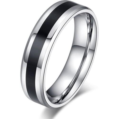 Fashion Stripe Black Stainless Steel Rings for Women Men Couple Rings Jewelry Width 6mm Cheap Factory Price