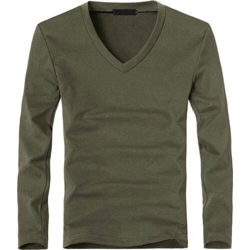 2021 Elastic Mens T-Shirt V-Neck Long Sleeve Men T Shirt For Male Lycra And Cotton T-Shirts Man Clothing TShirt Brand Tees