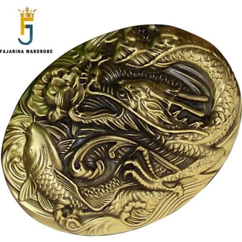FAJARINA Men Designer Chinese Dragon & Fish Pattern Slide Styles Buckles Brass Belt Buckle Only for 3.6-3.9cm Wide Belts BCK012
