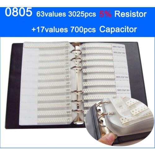 0805 SMD Sample Book 63values 3025pcs 5% Resistor Kit and 17values 700pcs Capacitor Set