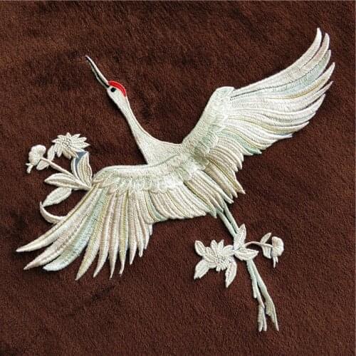 2 piece Crane lace applique patches DIY accessories dress red-crowned crane patch clothing costumes national wind decorations