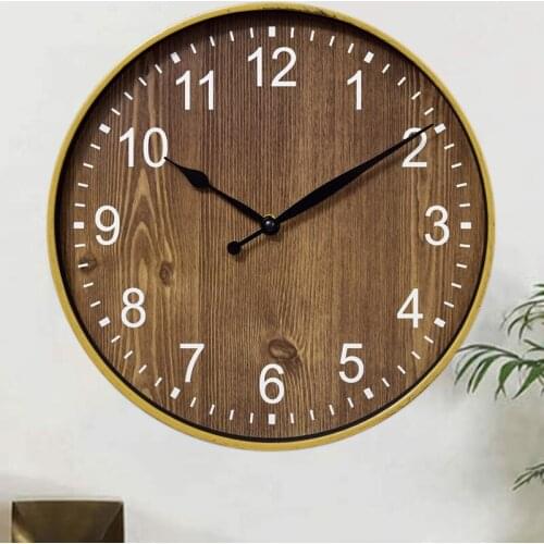 NHBR Silent Wood Grain Wall Clock 3D Retro Wall Clock for Fashion Living Room Decoration 12 Inches