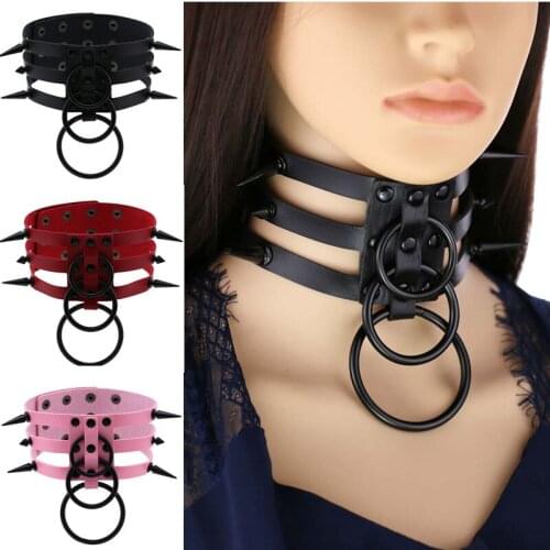 DIEZI Harajuku Gothic Collar Necklaces PU Leather Black Circle Rivet Rock Chokers Necklaces Women Men Jewelry Fashion 2020 New