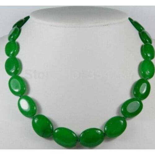 Free shipping 13x18mm Green jade Oval Beads Necklace 18"