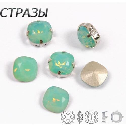 Pacfic Opal Rhinestone 4470 Cushion Cut Strass Glass Crystal Sew on Rhinestones Gold Silver Claw For Sewing Diy Garment Jewelry