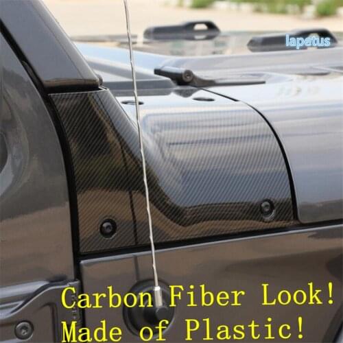 Lapetus Front Engine Hood Wrap Angle Protection Cover Trim Plastic For Jeep Wrangler JL 2018 2019 2020 Black / Carbon Fiber Look