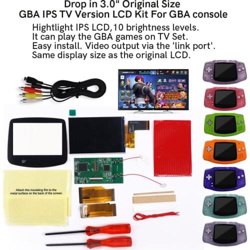 Easy to Install Drop In GBA 3.0" Original Size IPS LCD GBA TV OUT For Gameboy ADVANCE GBA TV Version No Need to Cuting Shell