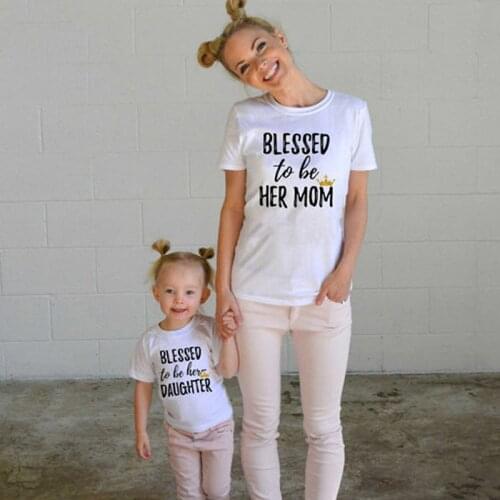 Mom Kid Shirt Baby Bodysuit Gift for Mothers Day Family Clothing Blessed To Be Her Mom Daughter Printed Family Matching T-shirt