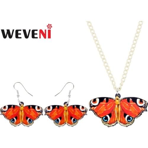 WEVENI Acrylic Tropic Junonia Almana Butterfly Earrings Necklace Pendant Insect Animal Jewelry Sets Gift For Women Girls Bijoux