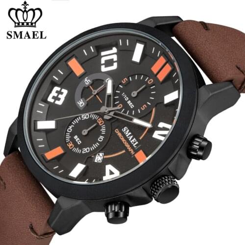 SMAEL Watch Men Fashion Business Watches Mens Casual Leather Waterproof Quartz Wristwatch Male Sport Clock Relogio Masculino
