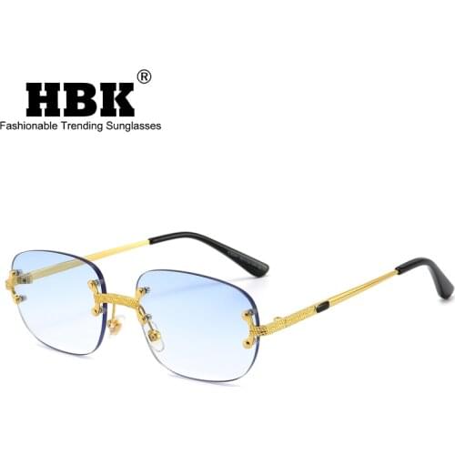 HBK Blue Rectangular Sunglasses Rimless Men 2021 Fashion Square Mirror Sun Glasses For Women Gradient Lens Frameless UV400