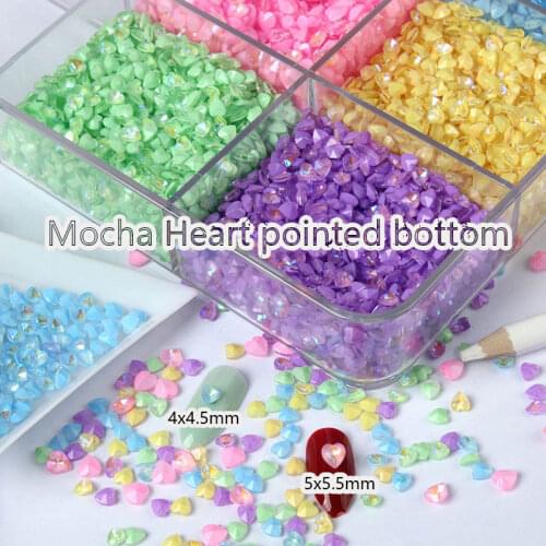 Pointed bottom Mocha Heart Shaped Nail Rhinestones Crystal glass stone For 3D nail art decoration30/pcs