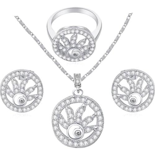 GlitteringROLILASON White Zircon Eye sets Fashion jewelry AAA zircon Jewelry Sets Earrings Necklace rings sz #7 #8 JS547