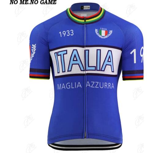 Spring Summer ITALIA Maglia Azzurra Vintage Cycling Jersey Road Championship Bike Clothing Racing Bicycle Clothes Short Sleeve
