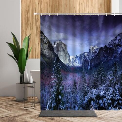 Snow Landscape Shower Curtain Set Mountain Winter Natural Scenery Bath Curtains 3D Waterproof Backdrop Cloth Home Bathroom Decor