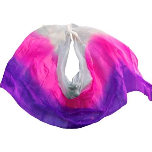 1Pc 100% Real Silk Dance Veils Dance Stage Performance Props Hand Dyed 250*114cm Belly Dance Silk Veils White+Rose+Purple Colors