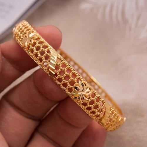 1Pcs Wedding Gold Color Bangle For Women Girls Bracelet Arab/Ethiopian jewelry Bridal Bangles Ramadan jewelry