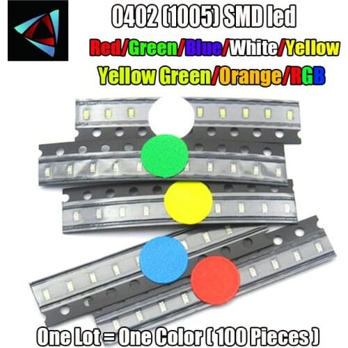 100PCS 0402 SMD LED light-emitting diode smd Red Yellow Blue Green White Warm White 0range Purple RGB 1.0*0.5*0.4MM 1005 super